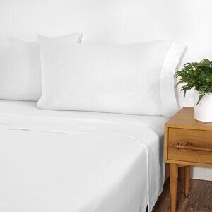 Gap Home T-Shirt Soft Melange Organic Jersey Sheet Set Queen White4Pieces